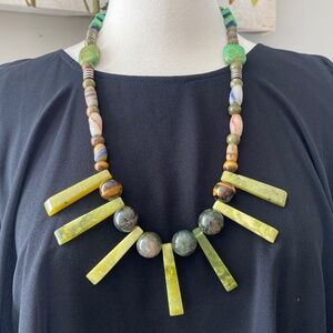 BEAUTIFUL ARTISAN SEMI-PRECIOUS NECKLACE TIGERS EYE, GREEN JASPER,, SERPENTINE….